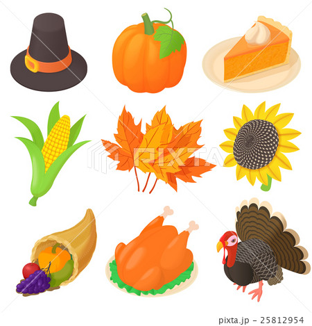 Thanksgiving icons set, cartoon style 25812954