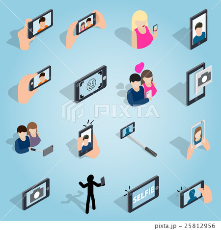 Selfie set icons, isometric 3d style Selfie set icons, isometric 3d style 25812956
