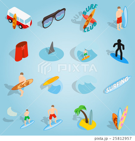 Surfing set icons, isometric 3d style 25812957