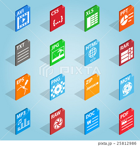 File format set icons, isometric 3d style File format set icons, isometric 3d style 25812986