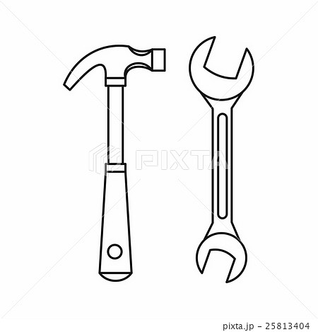 Hammer and wrench icon, outline style Hammer and wrench icon, outline style 25813404