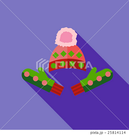 Winter cap and mittens icon, flat style 25814114