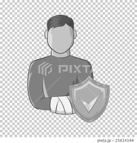 Man with broken arm and shield with tick icon Man with broken arm and shield with tick icon 25814144