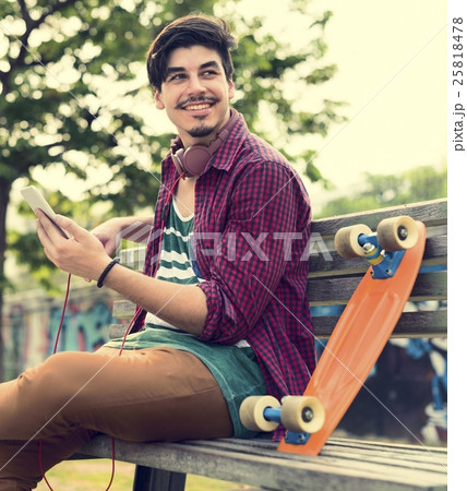 Skateboarding Sitting Relaxation Park Holiday Concept 25818478