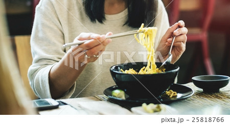 Woman Eating Tasty Noodle Restaurant Concept Woman Eating Tasty Noodle Restaurant Concept 25818766
