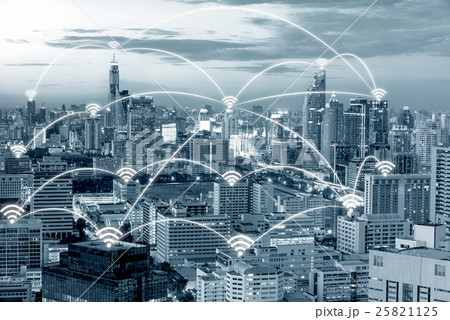 Wifi icon and Bangkok city with network connection Wifi icon and Bangkok city with network connection 25821125