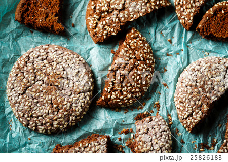 Close-up of fresh baked chocolate cookies Close-up of fresh baked chocolate cookies 25826183