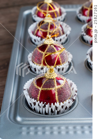 Funny Red Christmas Balls in Baking Sheet 25827161