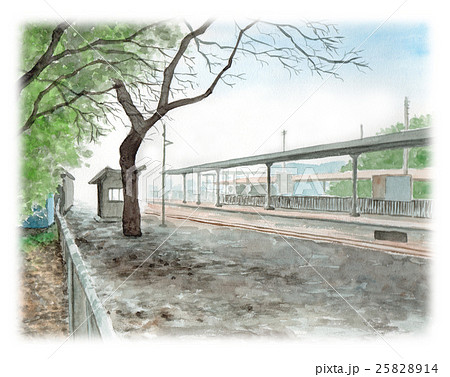 ローカル線の駅白枠つき 25828914