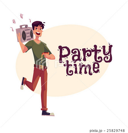 Young man dancing at party with tape recorder on 25829748