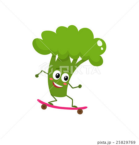 Happy ripe broccoli riding a skate 25829769