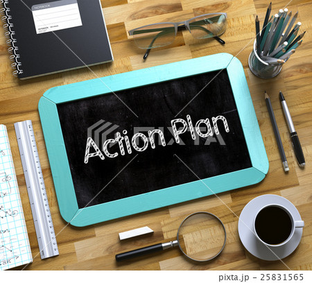 Small Chalkboard with Action Plan Concept. 3D. 25831565