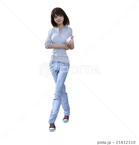 ラフなジーンズファッションの若い女性 Perming3dcgイラスト素材のイラスト素材
