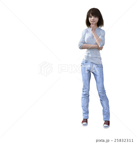 ラフなジーンズファッションの若い女性 Perming3dcgイラスト素材のイラスト素材