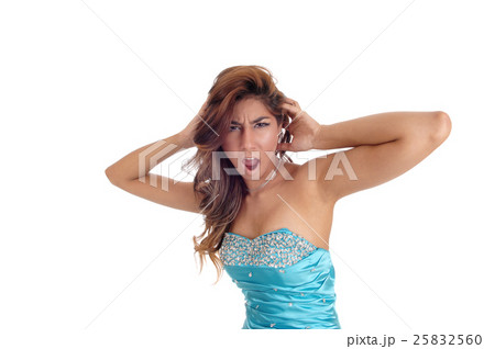 Screaming woman in dress. 25832560