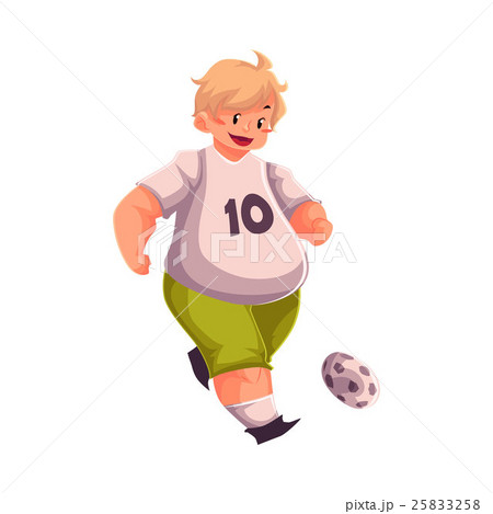 Fat boy playing football, getting fit, active 25833258