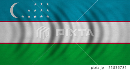 Flag of Uzbekistan wavy, detailed fabric texture 25836785