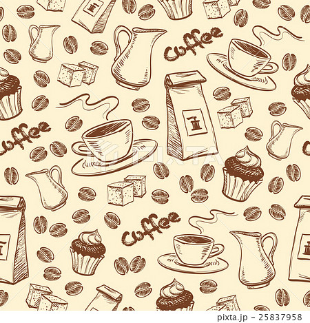 Coffee Seamless Patternのイラスト素材 25837958 Pixta