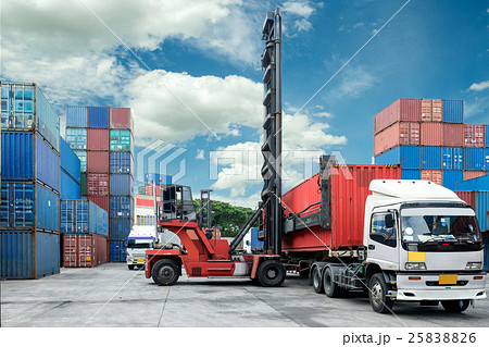 Forklift lift container box loading to truck Forklift lift container box loading to truck 25838826