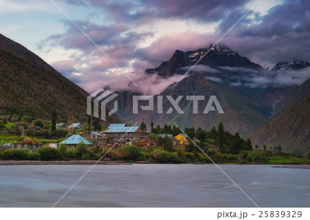 Jispa, Bhag river landscape view at sunset 25839329