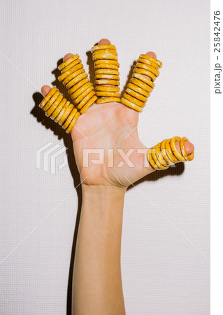 Weird arm with circle cracks on fingers.  25842476
