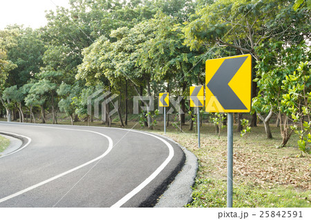 Signs warning turn left of the curve road Signs warning turn left of the curve road 25842591