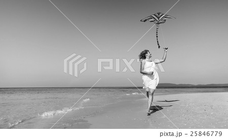 Businessman Kite Sky Sea Beach Travel Leisure Concept 25846779