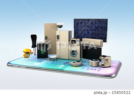 スマートフォンで家電を制御 モニタリングするコンセプト のイラスト素材