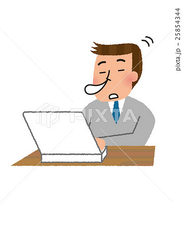 パソコン中に居眠りする男性社員のイラスト素材