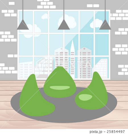 Bean bag chair with city view from window.  25854497