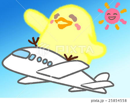 飛行機に乗ってはしゃぐヒヨコのイラスト素材 [25854558] - PIXTA