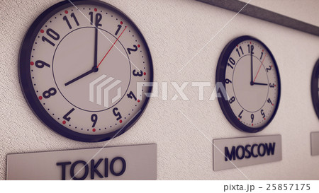 Clocks on wall, symbol for Greenwich Mean Time 25857175