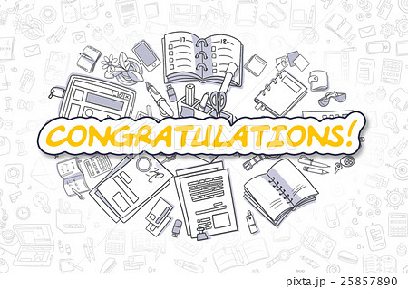 Congratulations Doodle Yellow Text Businessのイラスト素材