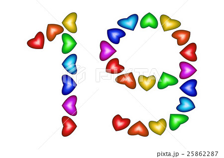 Number 19, nineteen from colorful hearts on white 25862287