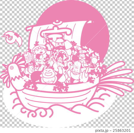 酉年　宝船　七福神　日の出　鶴　ピンク 25863201