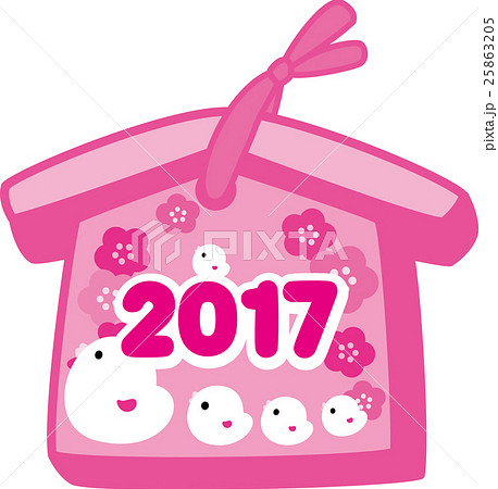 絵馬にわとり親子 酉年2017 梅 ピンク 絵馬にわとり親子 酉年2017 梅 ピンク 25863205