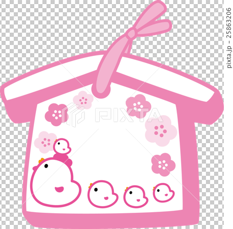 絵馬にわとり親子　酉年　梅　ピンク 25863206