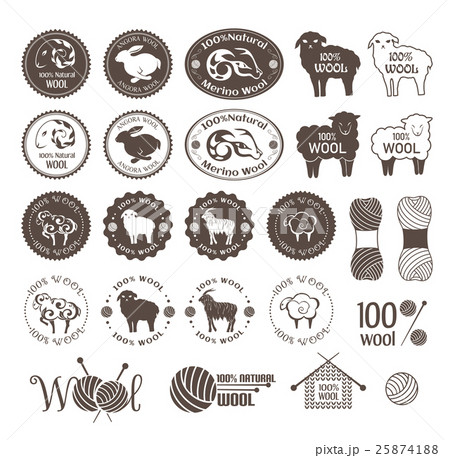 Set of sheep, rabbit and goat wool stickers. 25874188