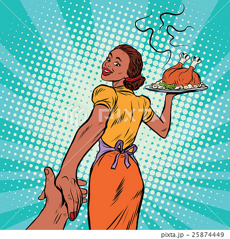 follow me African-American housewife with roast 25874449