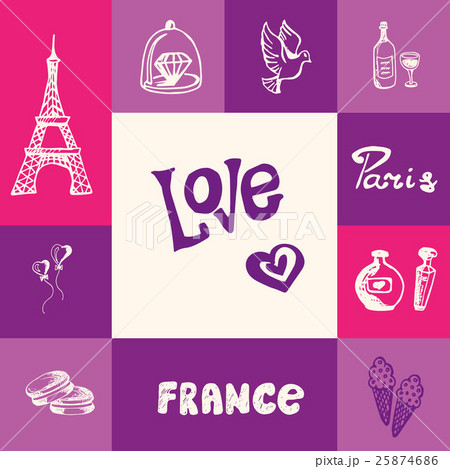 France and Paris Squared Doodle Vector Concept France and Paris Squared Doodle Vector Concept 25874686