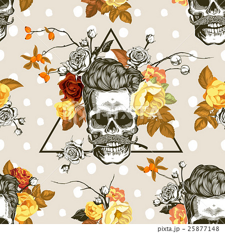 Seamless pattern with the skulls and flowers Seamless pattern with the skulls and flowers 25877148