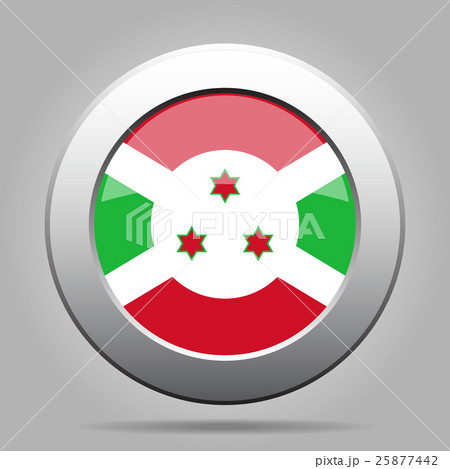 Flag of Burundi. Shiny metal gray round button.