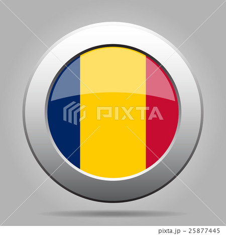 Flag of Chad. Shiny metal gray round button. Flag of Chad. Shiny metal gray round button. 25877445