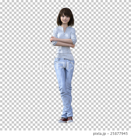 Rough jeans fashion young women perming3DCG illustrations material 25877945
