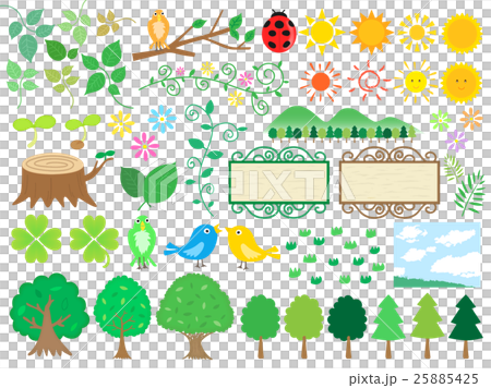森の手書きイラスト素材セット 25885425
