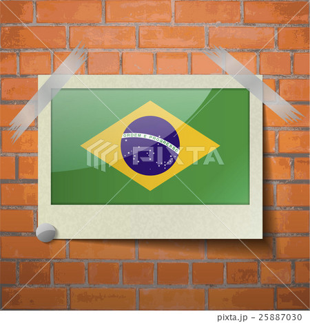 Flags Brazil scotch taped to a red brick wall Flags Brazil scotch taped to a red brick wall 25887030