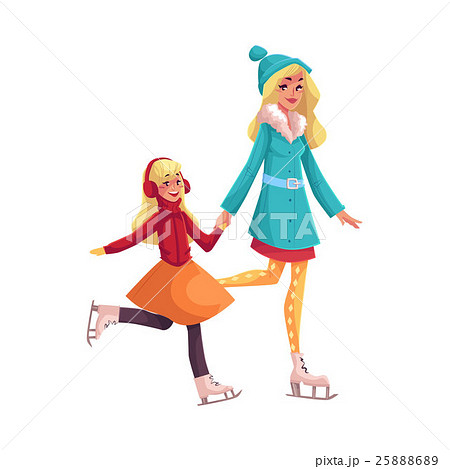 Happy mother and daughter ice skating together Happy mother and daughter ice skating together 25888689