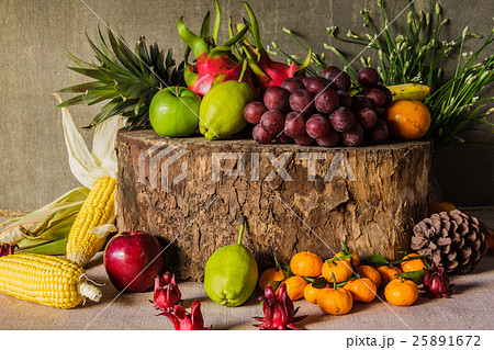 Still life with on the timber full of fruit. Still life with on the timber full of fruit. 25891672