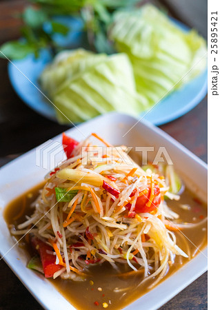 Somtam, Green papaya salad Thai cuisine 25895421