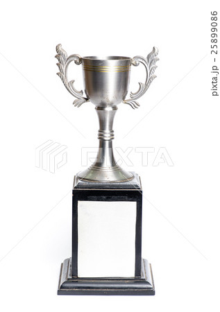 The silver trophy with victory on white. 25899086